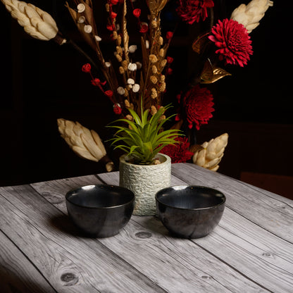 Caffeine Ceramic Handmade Black Metallic katori Bowl (Set of 2) - Caffeine Premium Stoneware