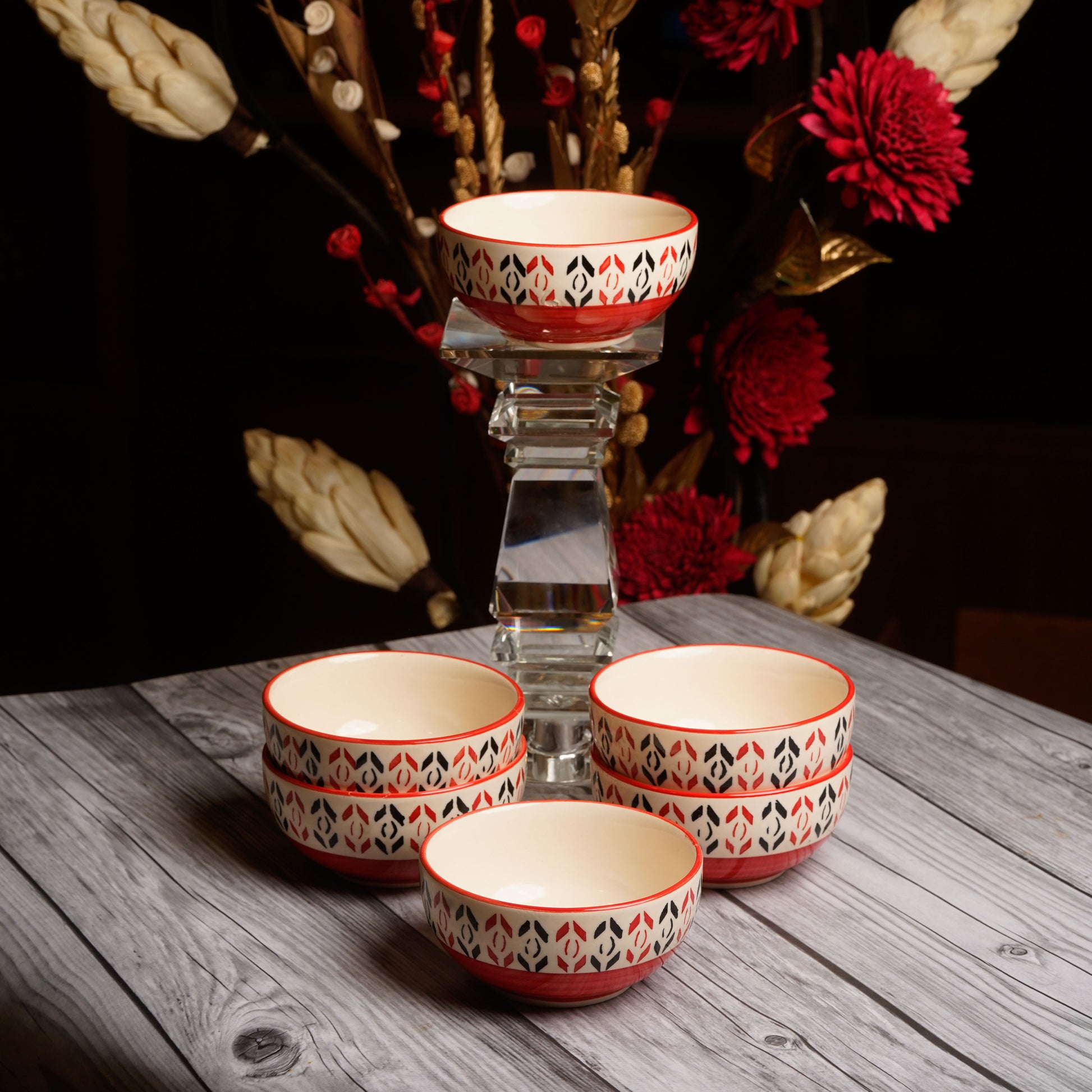 Caffeine Ceramic Handmade Orange and Yellow Dotted Katori Bowl (Set of 4) - Caffeine Premium Stoneware