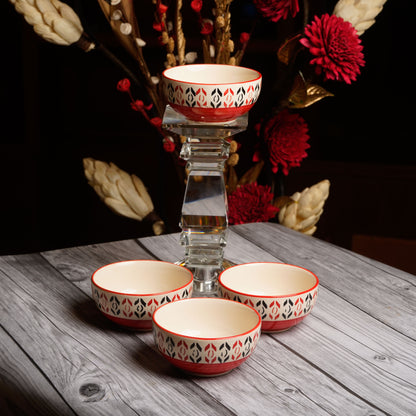 Caffeine Ceramic Handmade Orange Arrow Patterned Katori Bowl ( Set of 4) - Caffeine Premium Stoneware