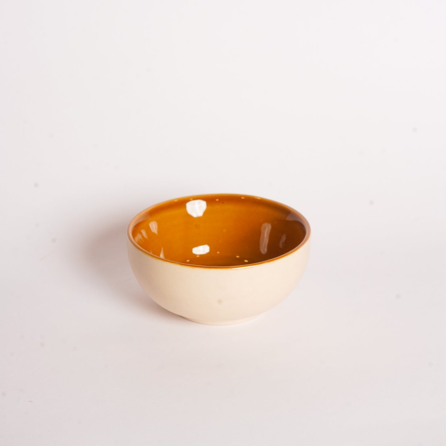 Caffeine Ceramic Handmade White & Mustard katori Bowl (Set of 6) - Caffeine Premium Stoneware