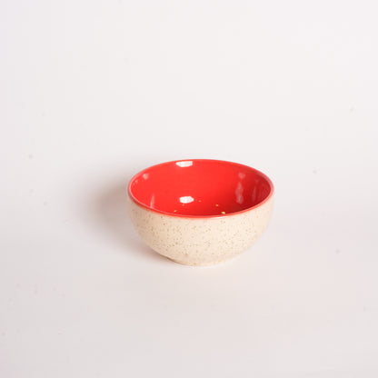 Caffeine Ceramic Handmade Cream Matte and Red Katori Bowl (Set of 2) - Caffeine Premium Stoneware