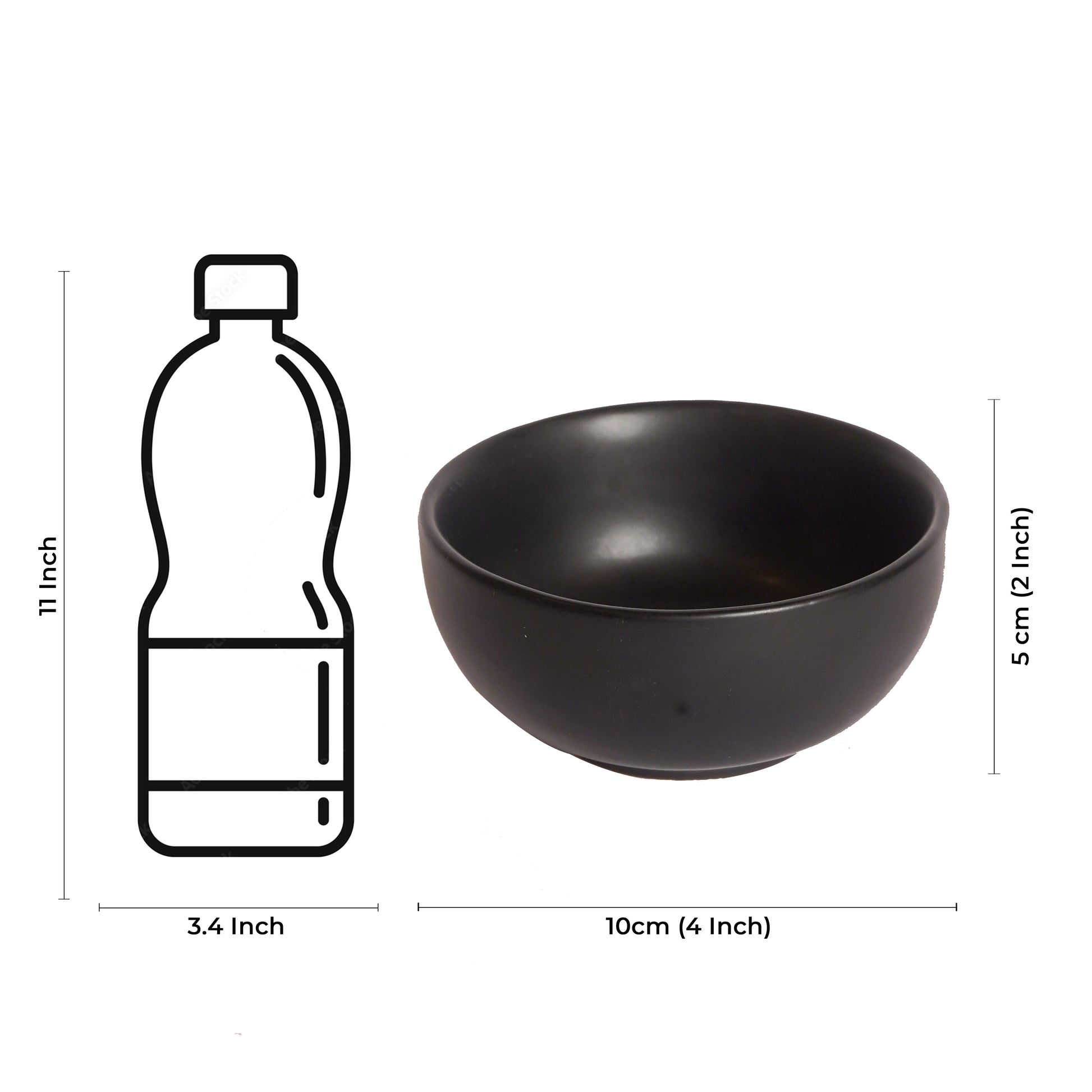 Caffeine Ceramic Handmade Black Matte katori Bowl 200ml (Set of 2) - Caffeine Premium Stoneware