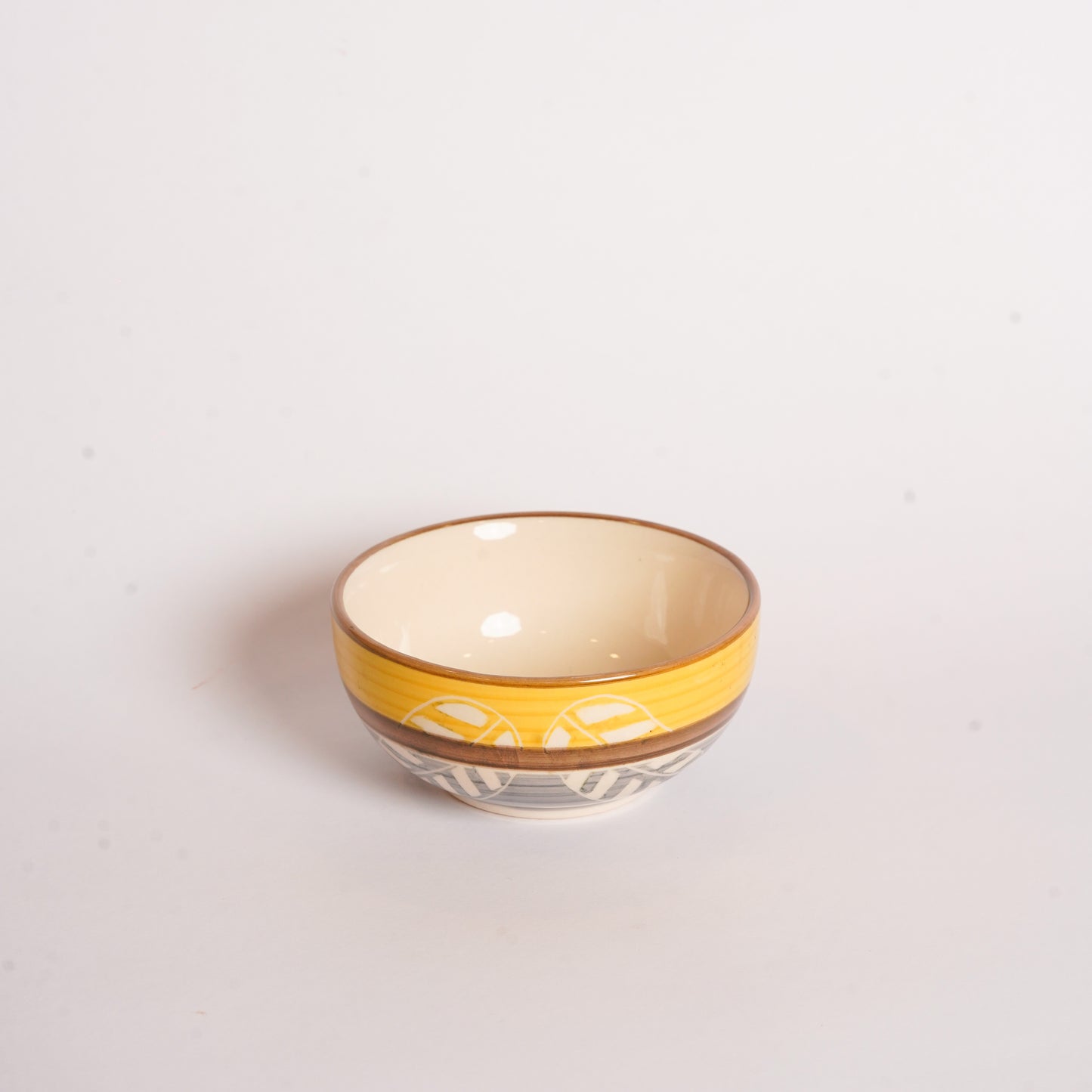 Caffeine Ceramic Stoneware Yellow & Grey Leaf katori Bowl Set of 4 - Caffeine Premium Stoneware