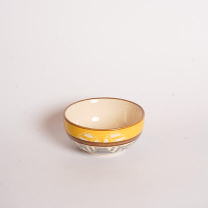 Caffeine Ceramic Stoneware Yellow & Grey Leaf katori Bowl Set of 4 - Caffeine Premium Stoneware