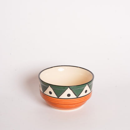 Caffeine Ceramic Handmade Green Tribal Katori Bowl (Set of 4) - Caffeine Premium Stoneware