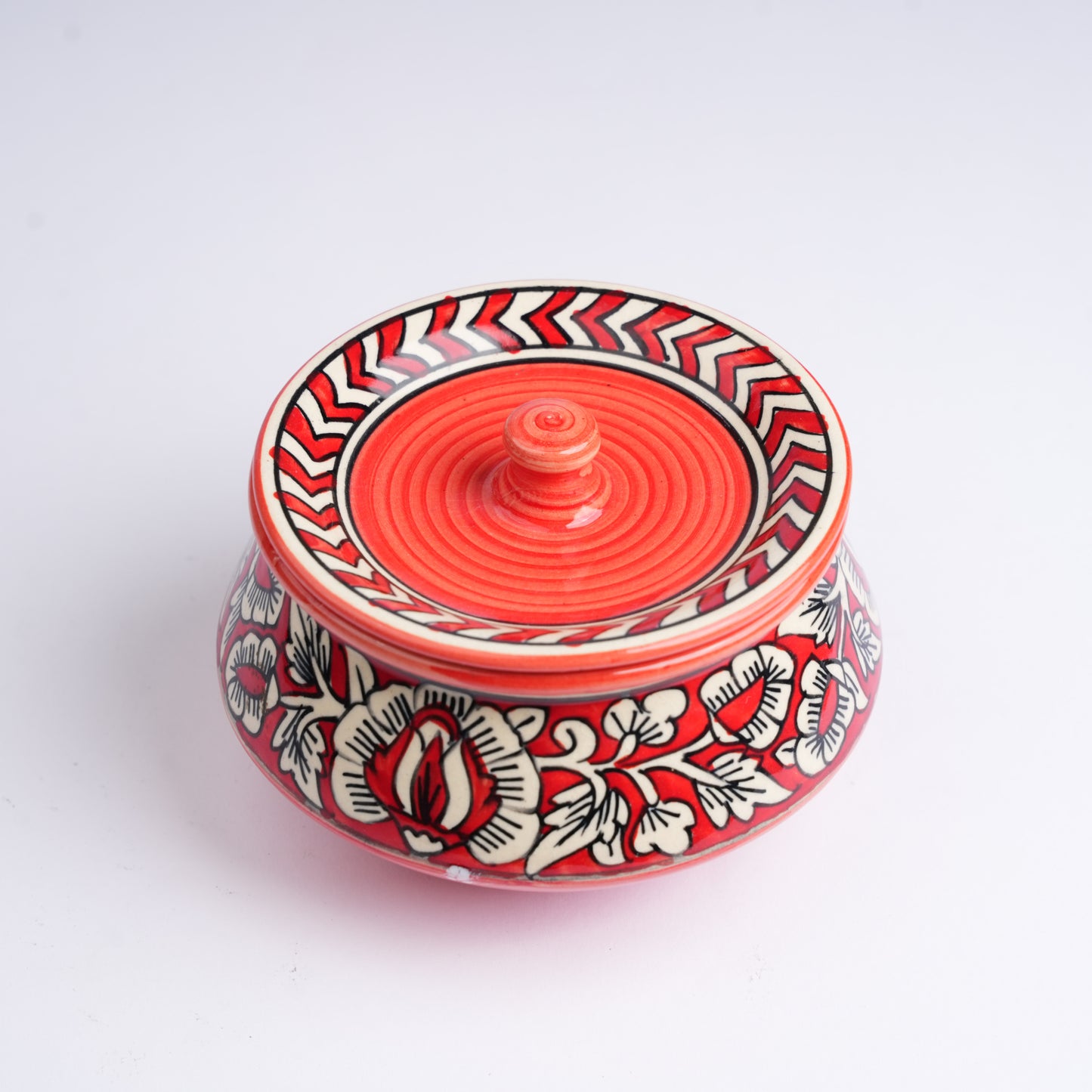 Caffeine Ceramic Stoneware Handmade Red Mughal Serving Handi with Lid -Set of 4 - Caffeine Premium Stoneware