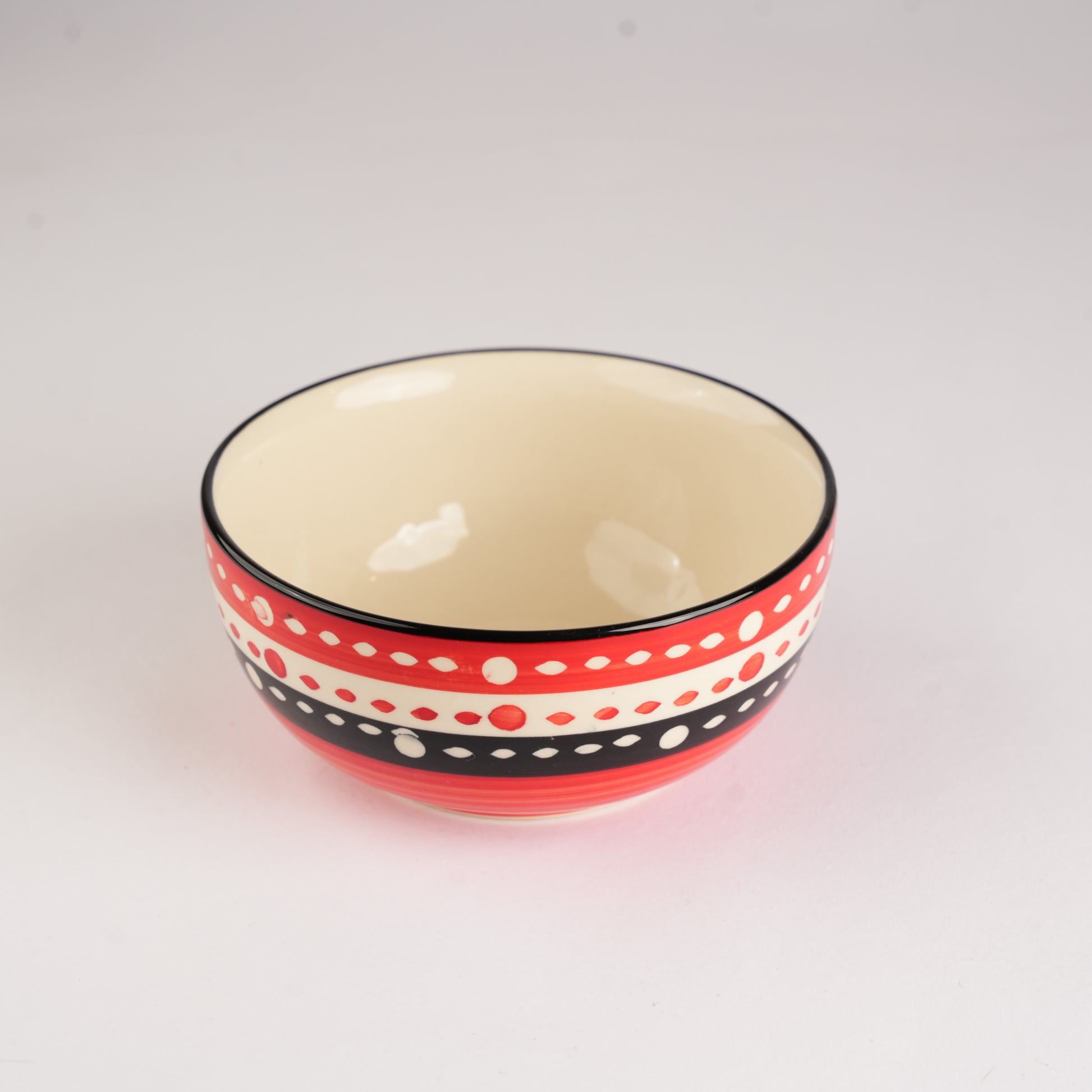 Caffeine Ceramic Handmade Red & Black Dotted Serving Bowl (Set of 4) - Caffeine Premium Stoneware