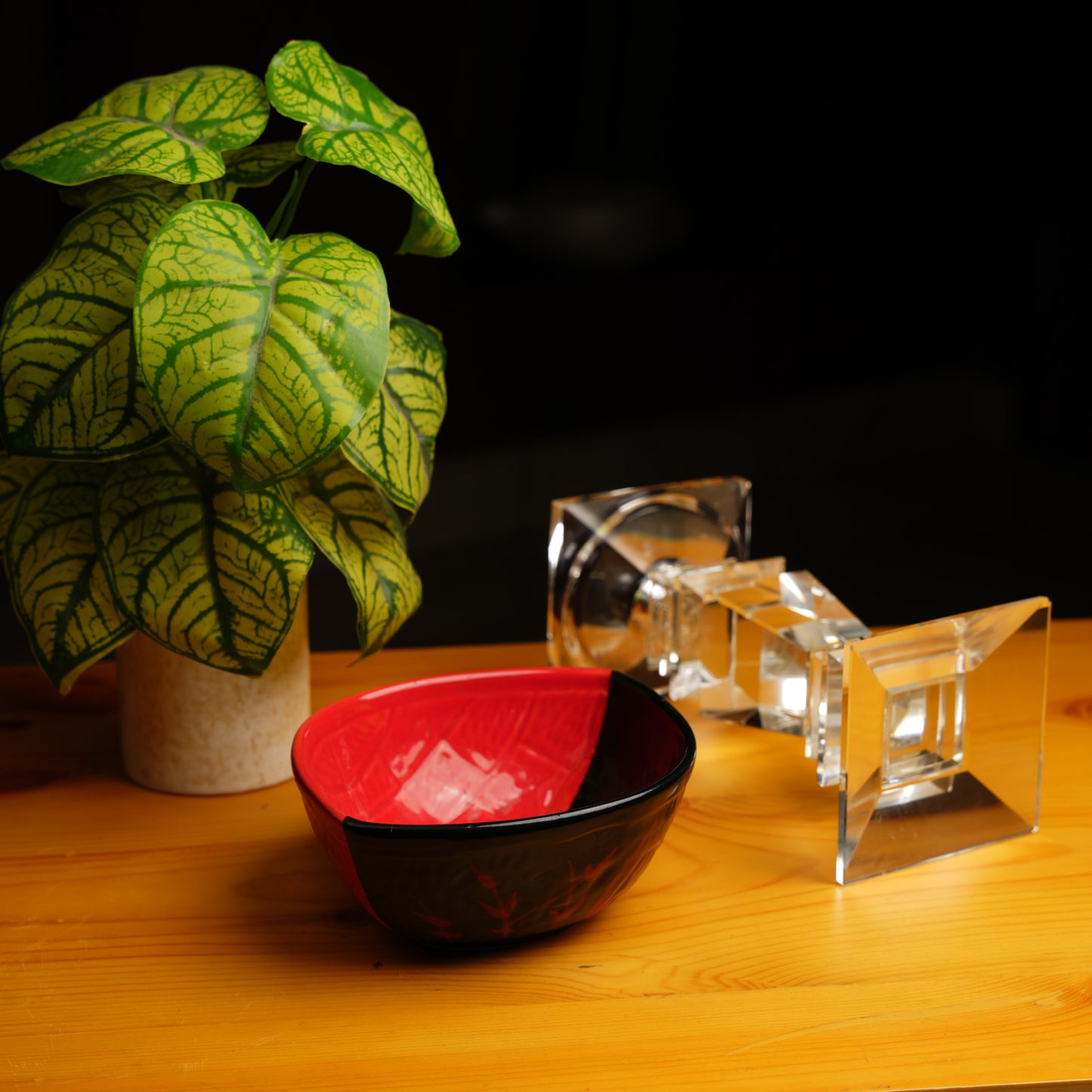 Caffeine Ceramic Handmade Half Red & Black Serving Bowl (Set of 3) - Caffeine Premium Stoneware