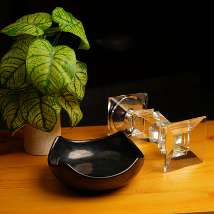 Caffeine Ceramic Handmade Black Ferrous Cut Serving Bowl (Set of 3) - Caffeine Premium Stoneware