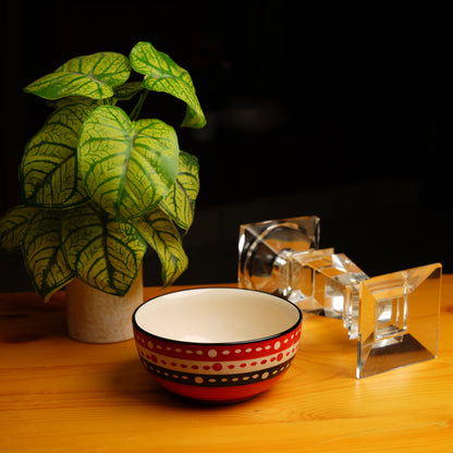 Caffeine Ceramic Handmade Red & Black Dotted Serving Bowl (Set of 4) - Caffeine Premium Stoneware