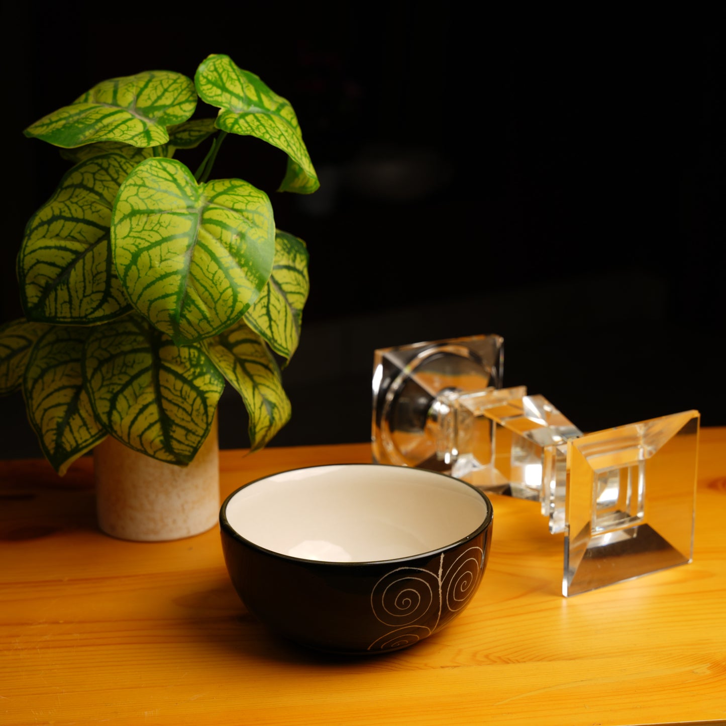 Caffeine Ceramic Handmade Black Doodle Serving Bowl (Set of 4) - Caffeine Premium Stoneware