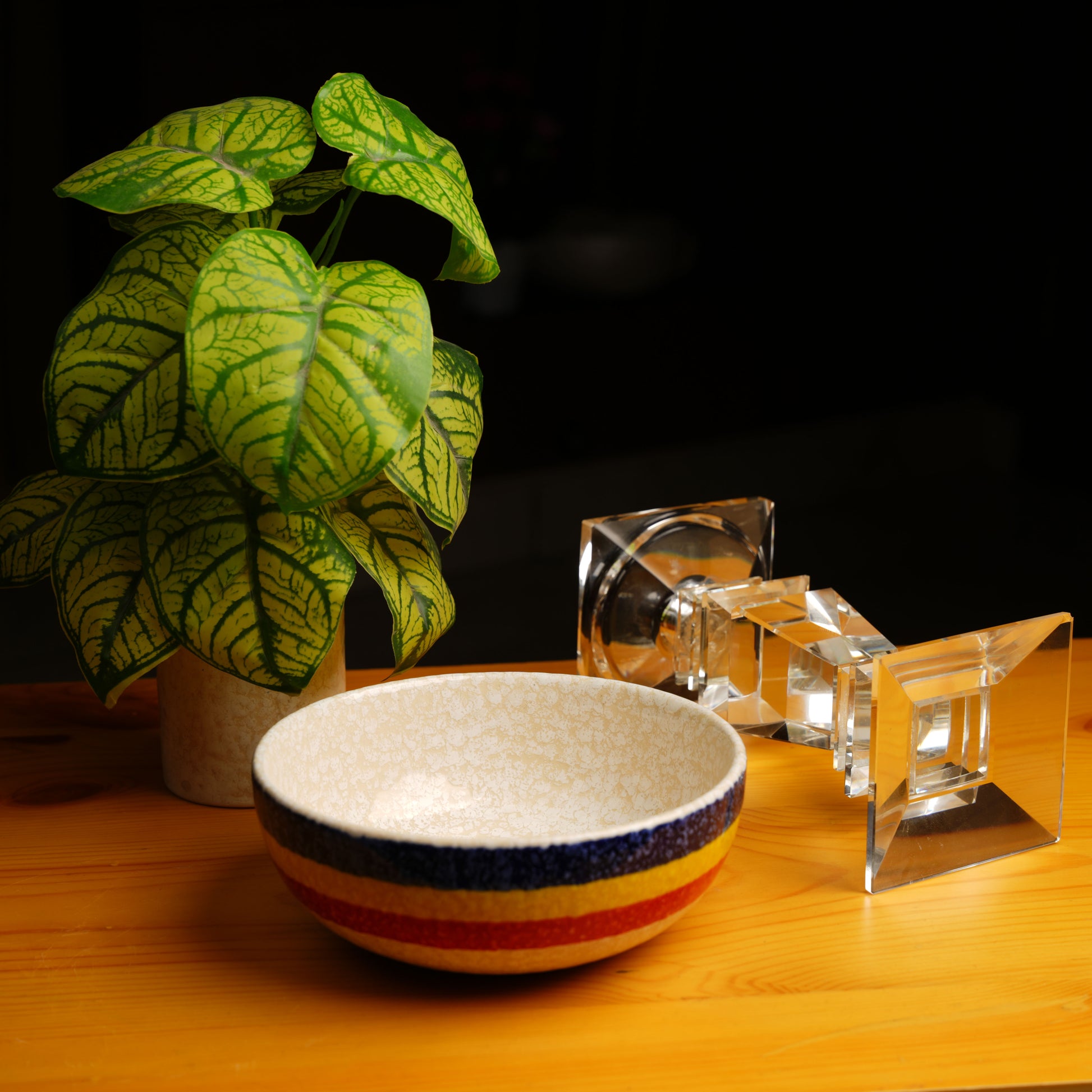 Caffeine Ceramic Handmade Matte Cream with Multi Stripes Serving Bowl (Set of 3) - Caffeine Premium Stoneware