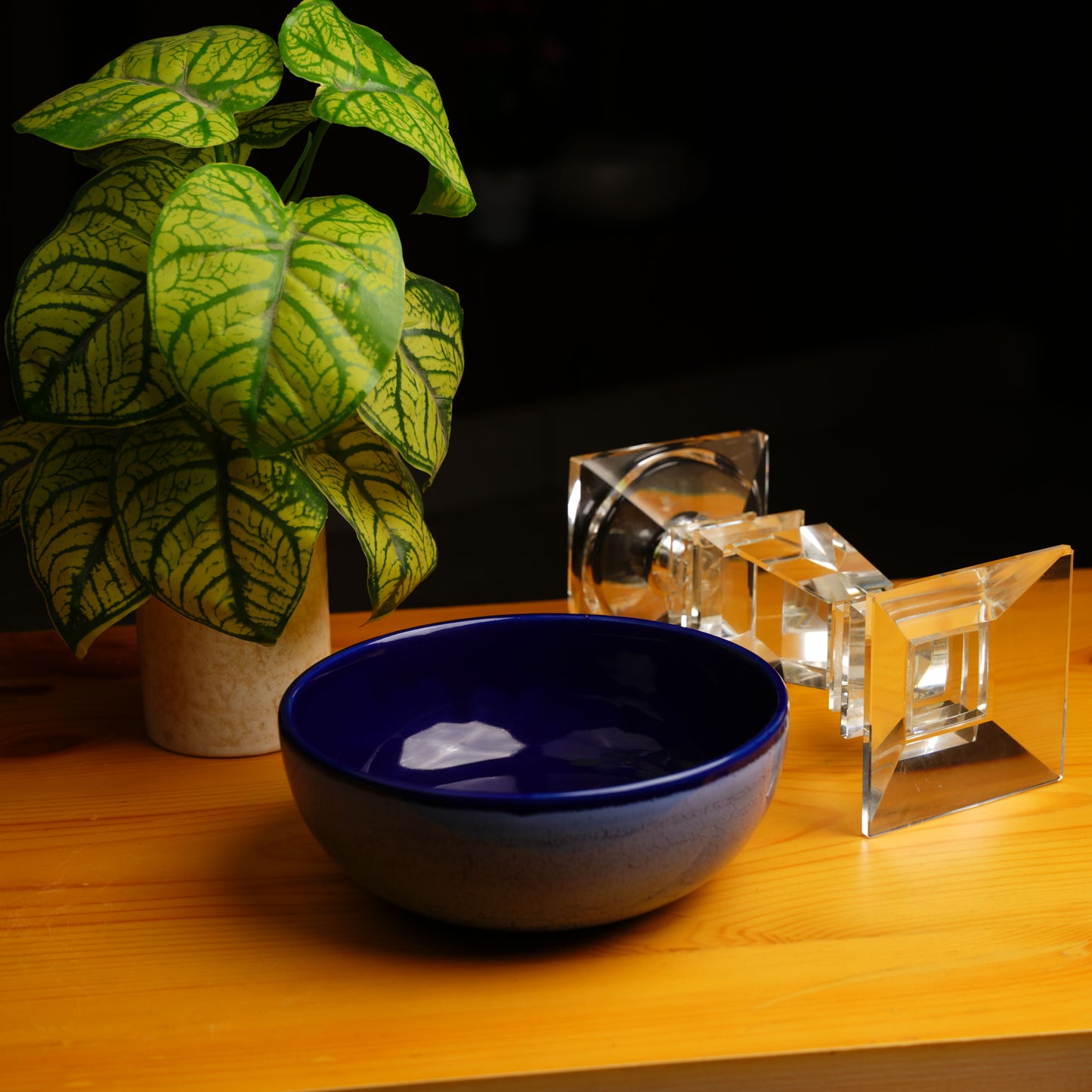 Caffeine Ceramic Handmade Blue Crackle Serving Bowl (Set of 3) - Caffeine Premium Stoneware