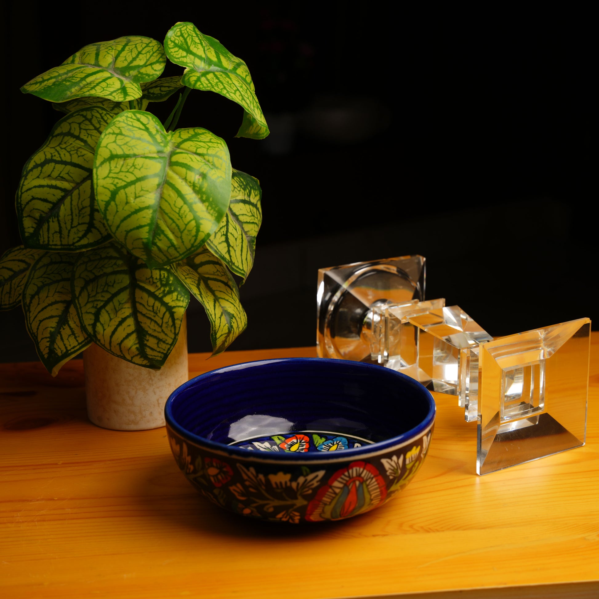 Caffeine Ceramic Handmade Blue Jaipuri Serving Bowl (Set of 3) - Caffeine Premium Stoneware