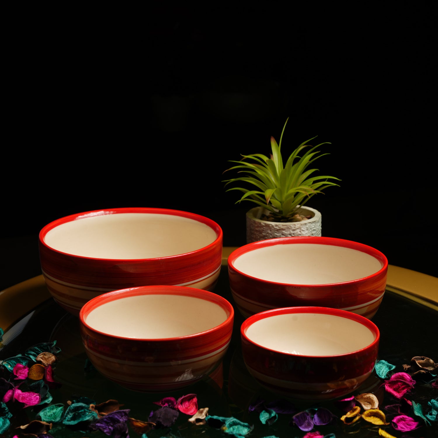 Caffeine Ceramic Handmade Orange Illusion Serving Bowl (Set of 4) - Caffeine Premium Stoneware