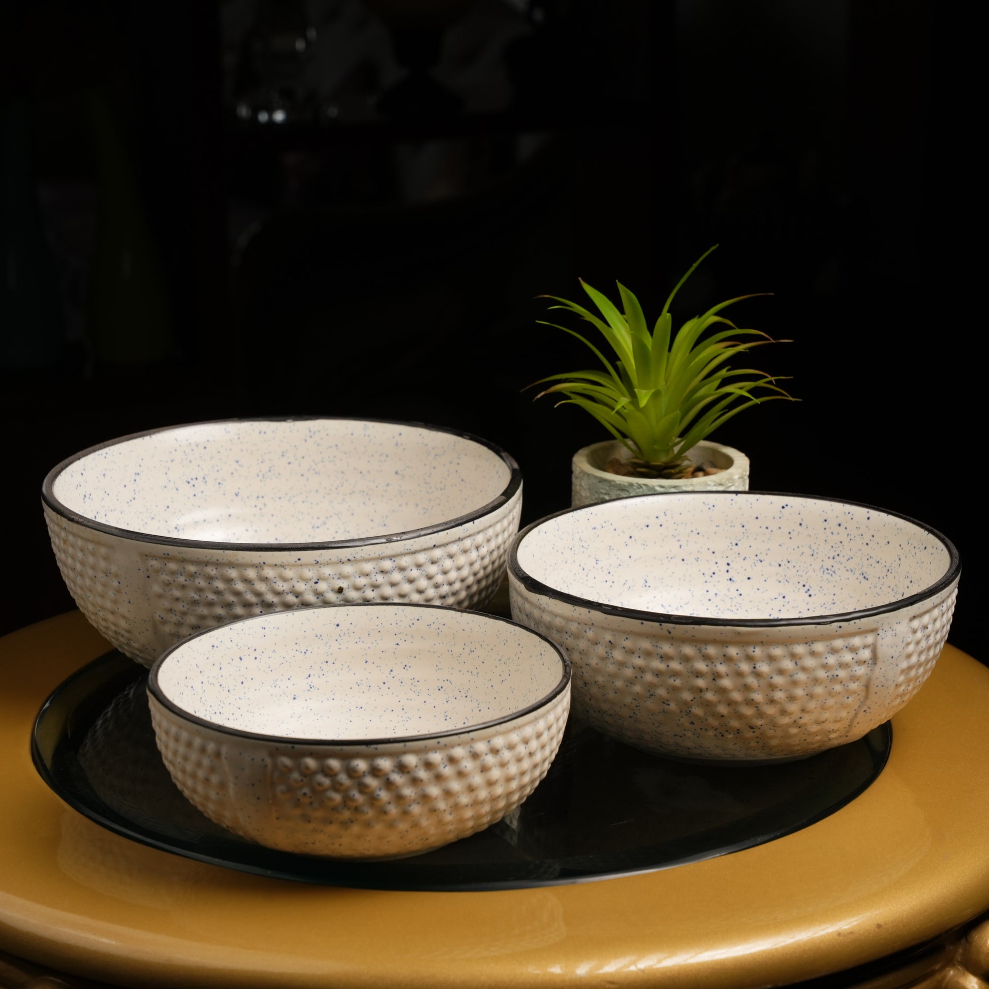 Caffeine Ceramic Handmade White Bubble Serving Bowl (Set of 3) - Caffeine Premium Stoneware