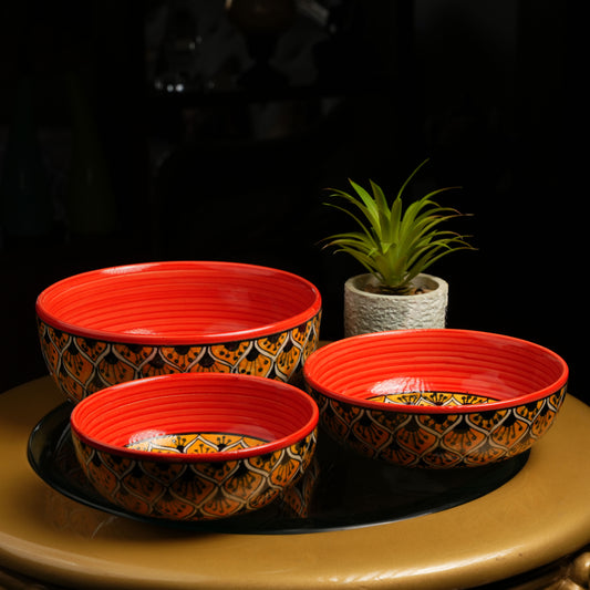 Caffeine Ceramic Handmade Orange Morocco Serving Bowl (Set of 3) - Caffeine Premium Stoneware