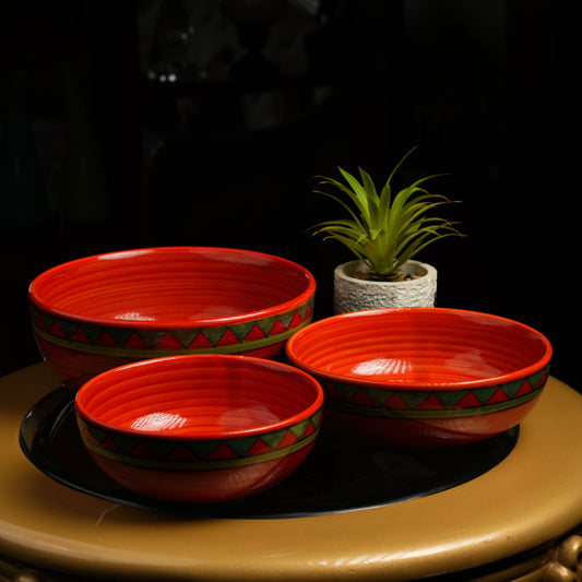 Caffeine Ceramic Handmade Rustic Brown Serving Bowl (Set of 3) - Caffeine Premium Stoneware