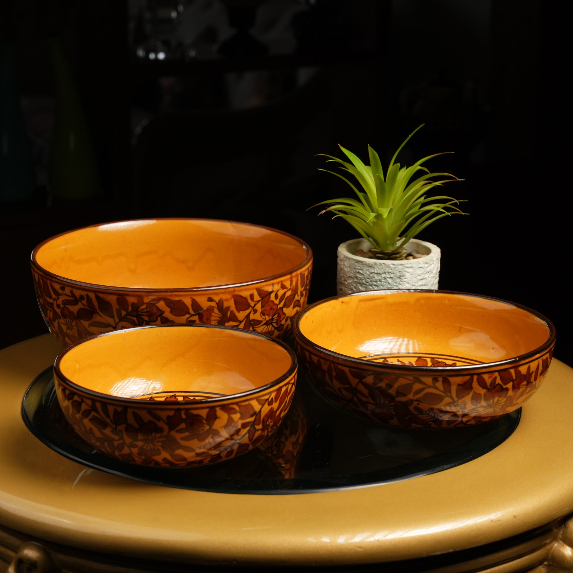 Caffeine Ceramic Handmade Brown Sehra Serving Bowl (Set of 3) - Caffeine Premium Stoneware