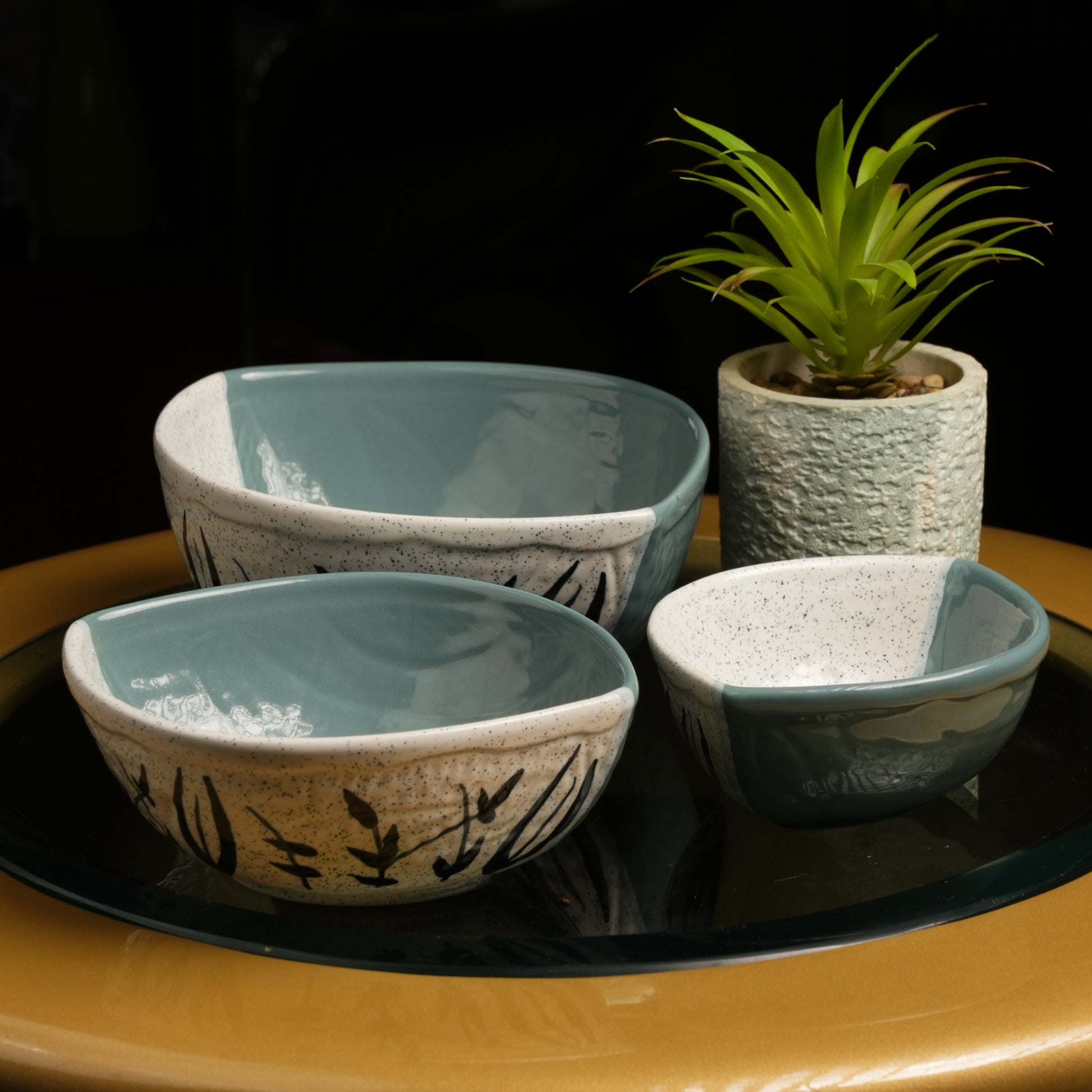 Caffeine Ceramic Handmade White Bamboo Serving Bowl (Set of 3) - Caffeine Premium Stoneware