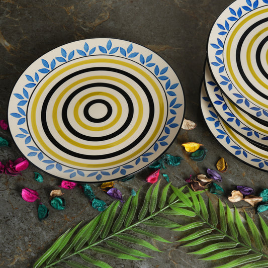 Caffeine Ceramic Handmade Stoneware Blue Asmiya Dinner Plate set of 4 - Caffeine Premium Stoneware