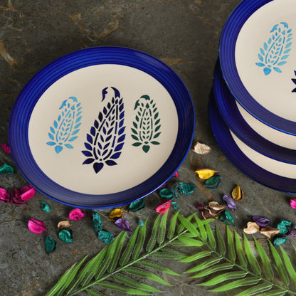 Caffeine Ceramic Handmade Stoneware Blue Boota Dinner Plates set of 4 - Caffeine Premium Stoneware