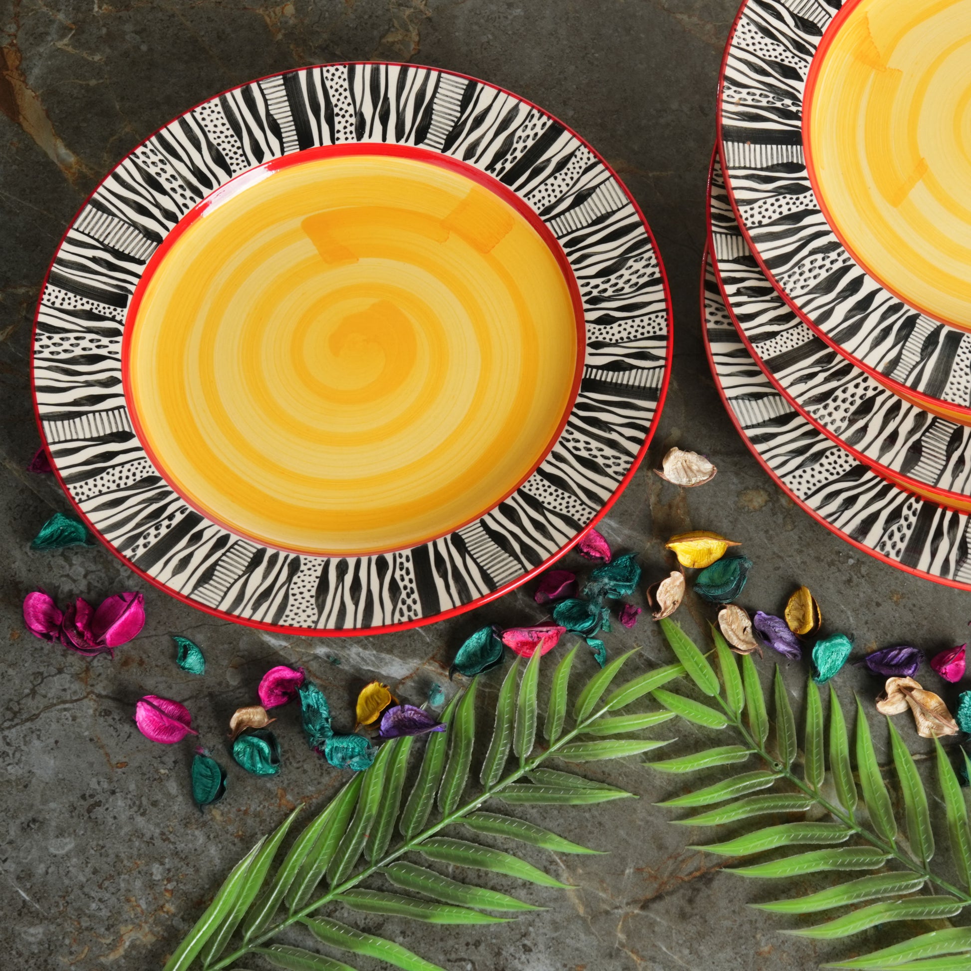 Caffeine Ceramic Handmade Orange Amber Abstract Dinner Plates 10 inch set of 6 - Caffeine Premium Stoneware