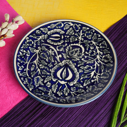 Caffeine Ceramic Handmade blue jaipuri quarter plate 7”(Set of 4) - Caffeine Premium Stoneware