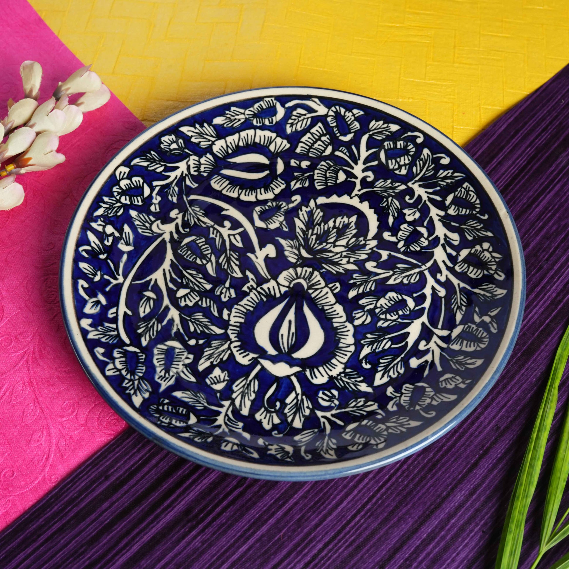 Caffeine Ceramic Handmade Blue Mughal Combo Dinner Set (Set of 3) - Caffeine Premium Stoneware