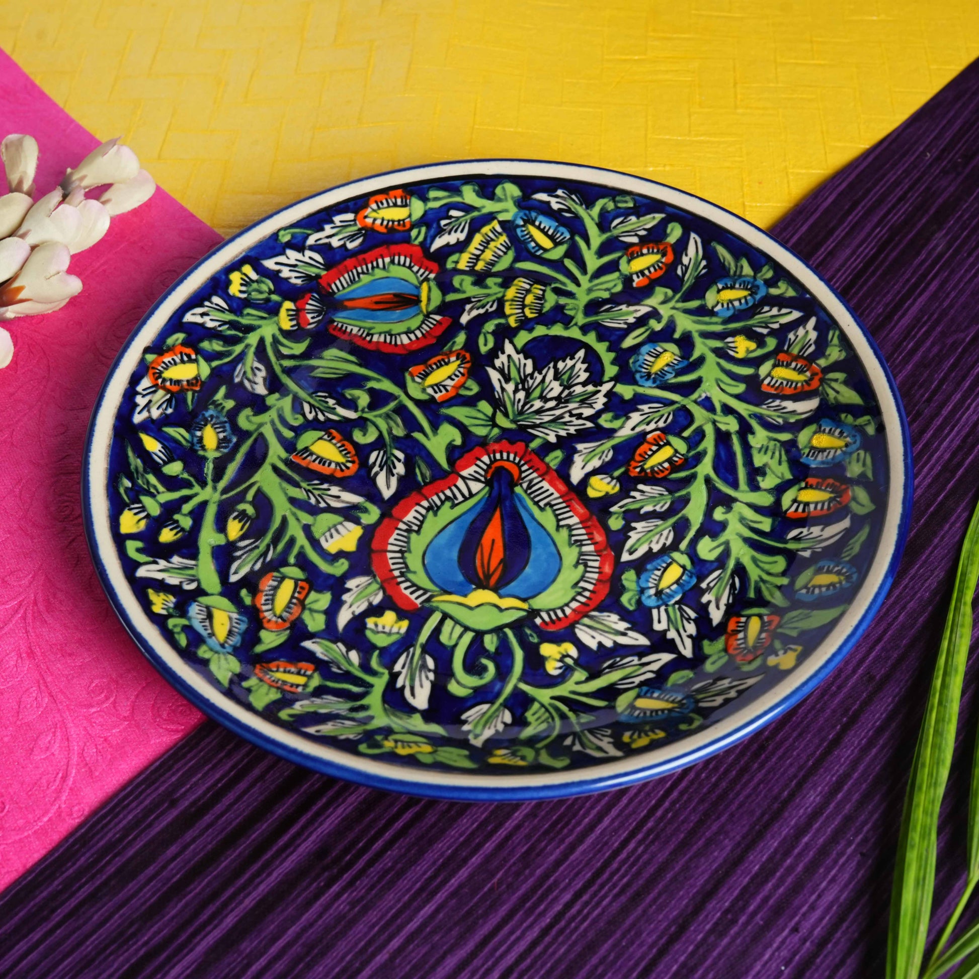 Caffeine Ceramic Handmade Blue jaipuri quarter plate 7”(Set of 2) - Caffeine Premium Stoneware