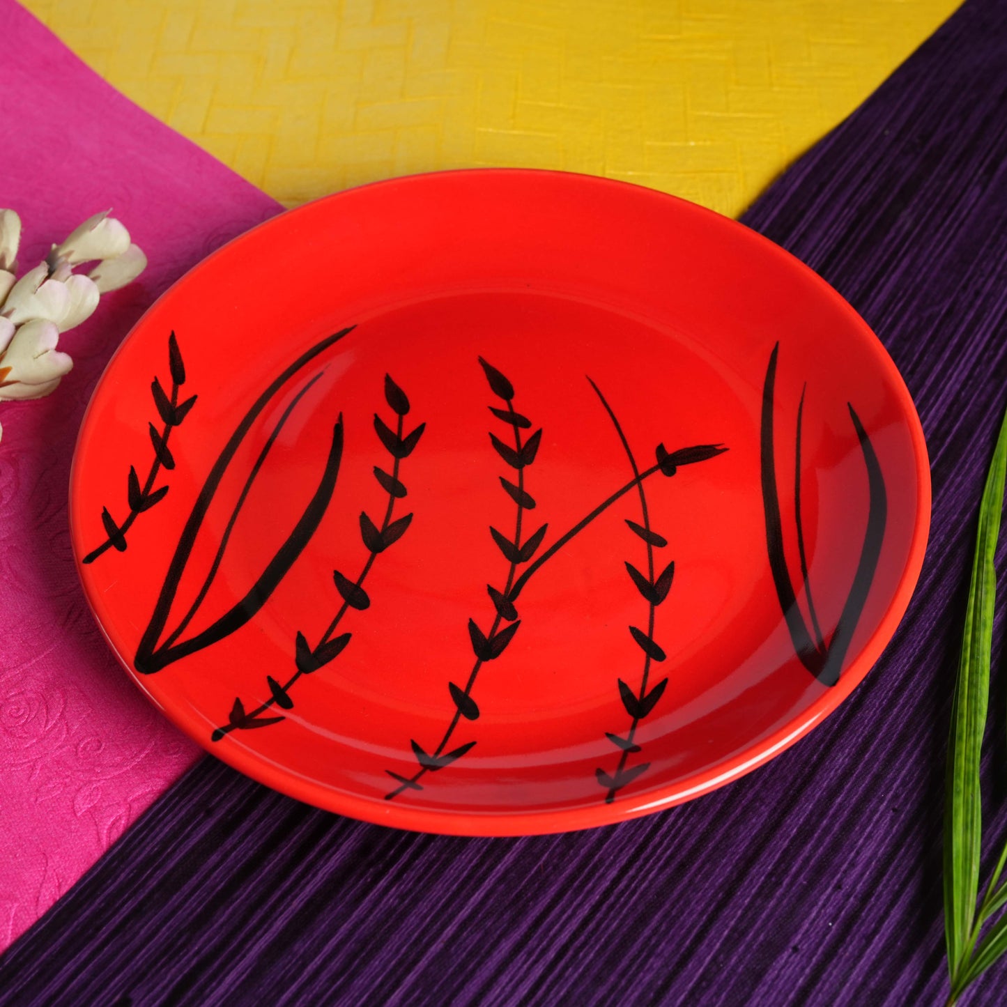 Caffeine Ceramic Handmade red bamboo quarter plate 7”(Set of 2) - Caffeine Premium Stoneware