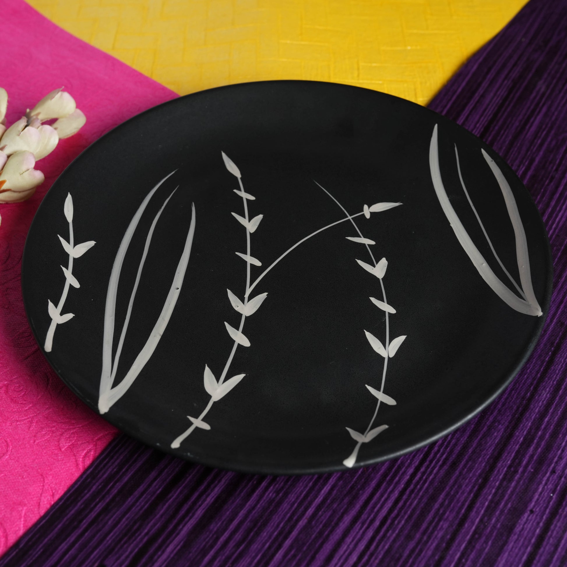 Caffeine Ceramic Handmade Stoneware Black Bamboo Dinner Plates set of 4 - Caffeine Premium Stoneware