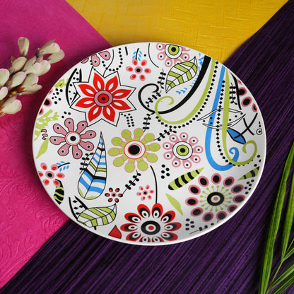 Caffeine Ceramic Handmade Stoneware Multicolor Flower Design Dinner Plate set of 4 - Caffeine Premium Stoneware
