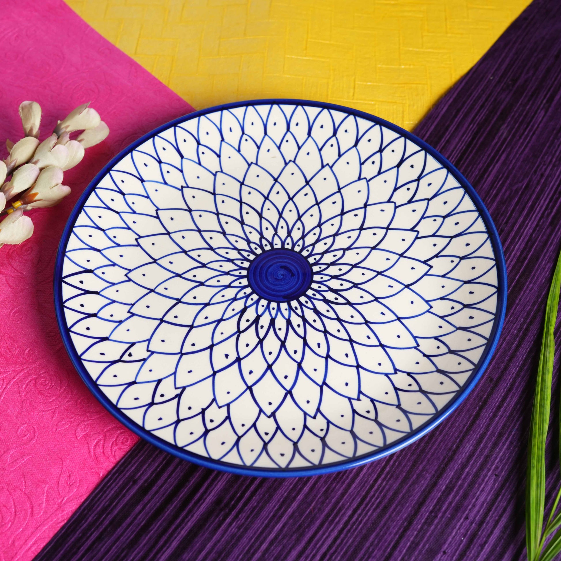 Caffeine Ceramic Handmade Blue Spider Design Dinner Plate set of 4 - Caffeine Premium Stoneware