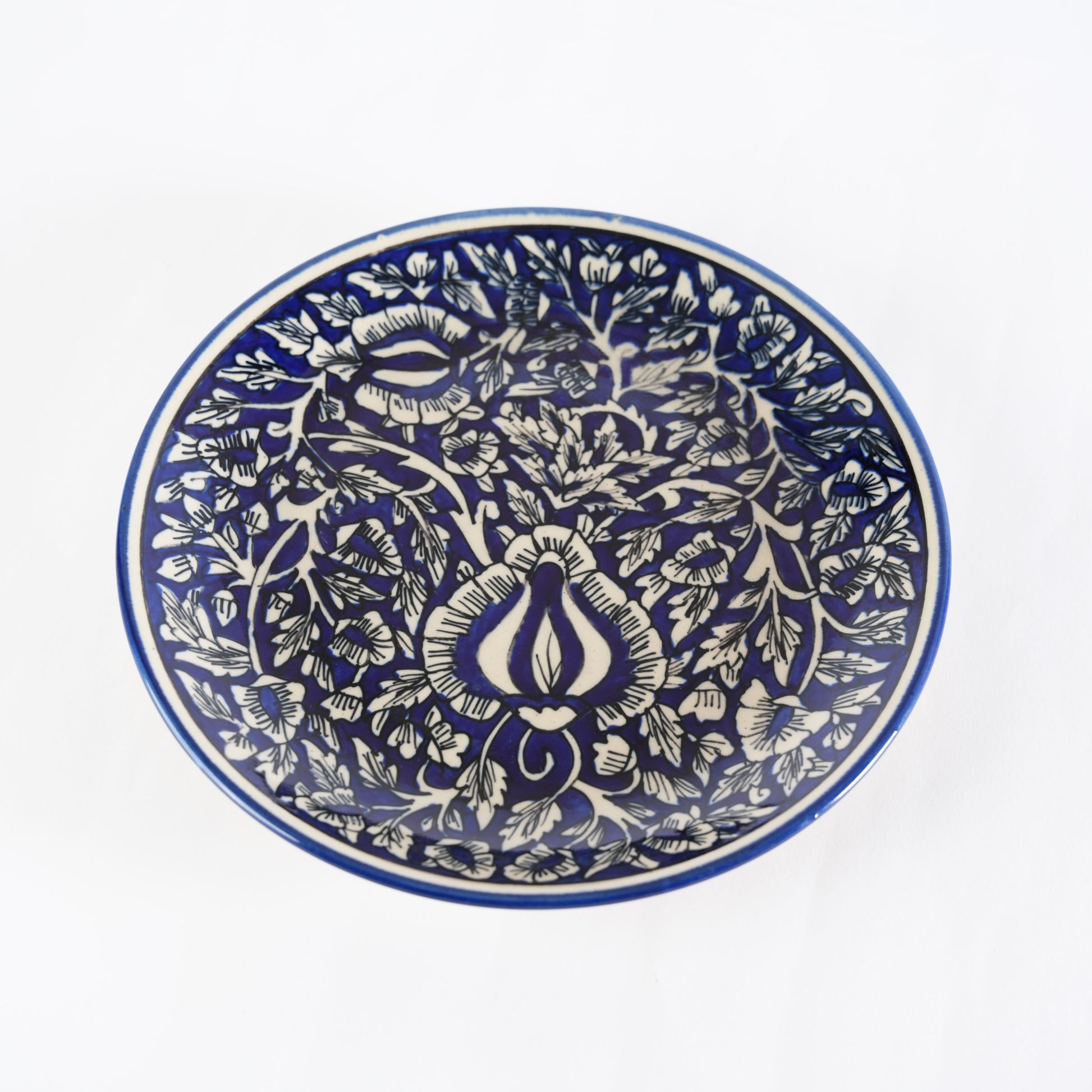 Caffeine Ceramic Handmade Stoneware Blue Mughal Quarter Plate 7”(Set of 6 ) - Caffeine Premium Stoneware