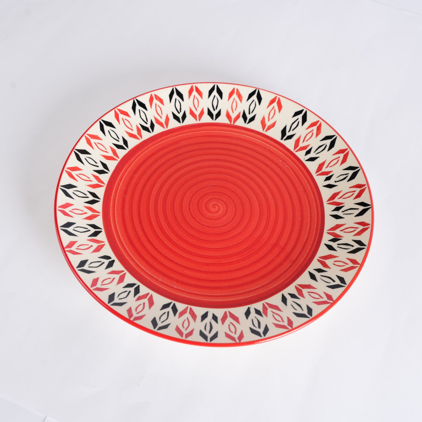 Caffeine Ceramic Handmade Orange Arrow Pattern Dinner Plate set of 4 - Caffeine Premium Stoneware