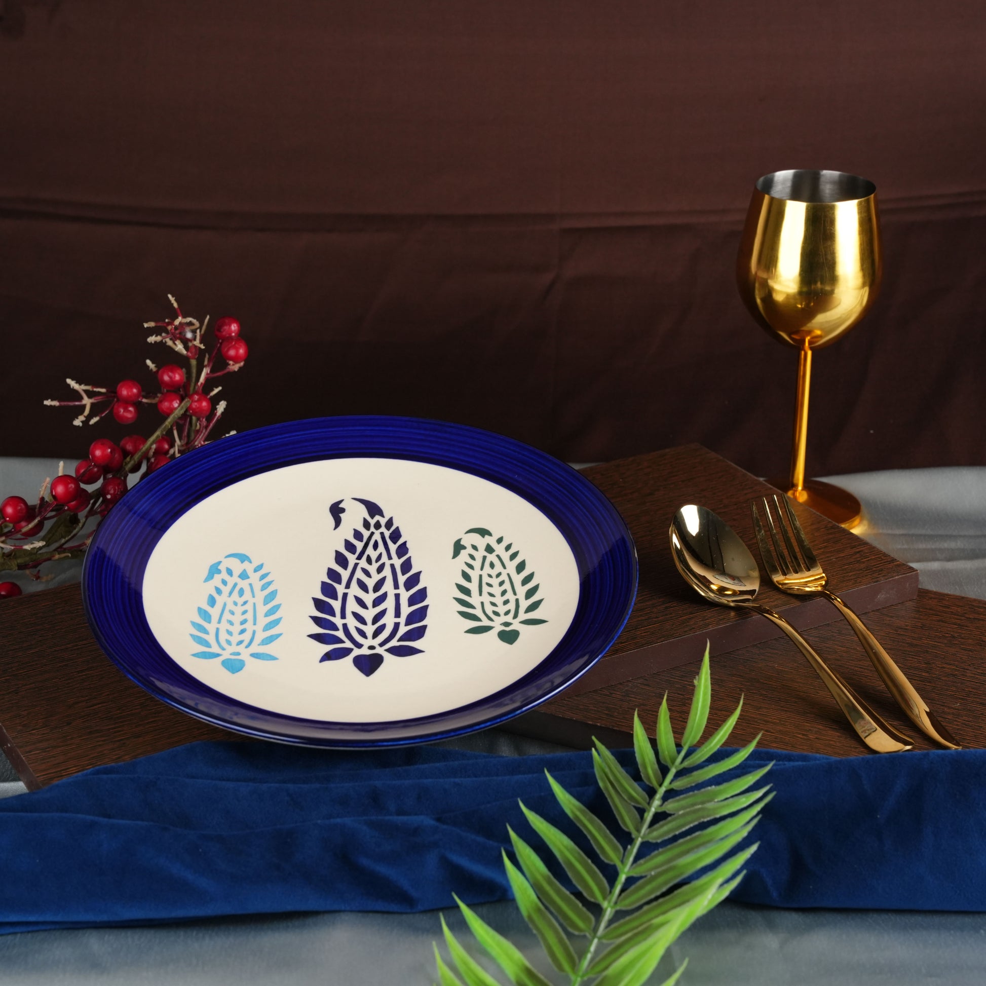 Caffeine Ceramic Handmade Stoneware Blue Boota Dinner Plates set of 4 - Caffeine Premium Stoneware