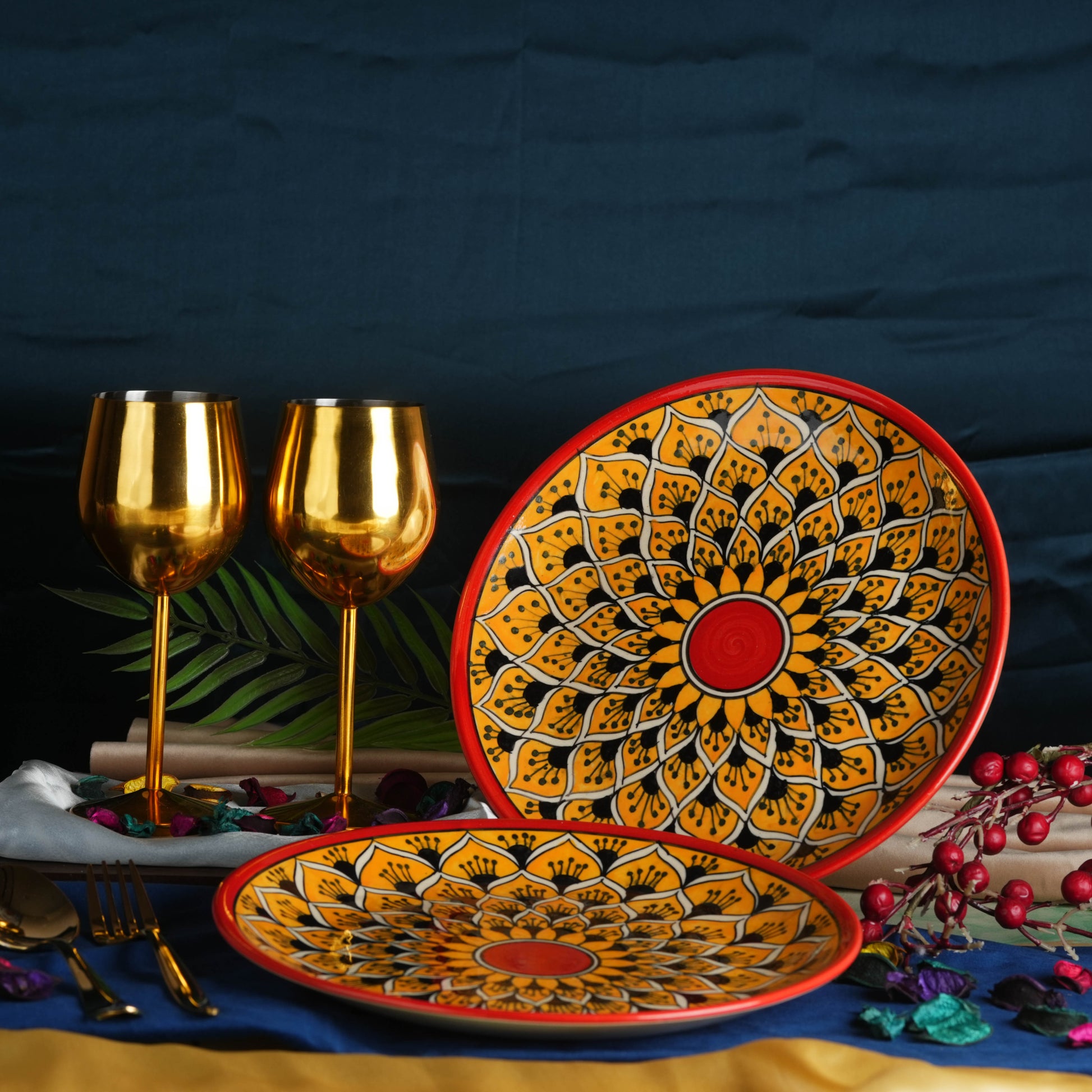 Caffeine Ceramic Handmade Stoneware Orange Morocco Dinner Plates 10 inch Set of 2 - Caffeine Premium Stoneware