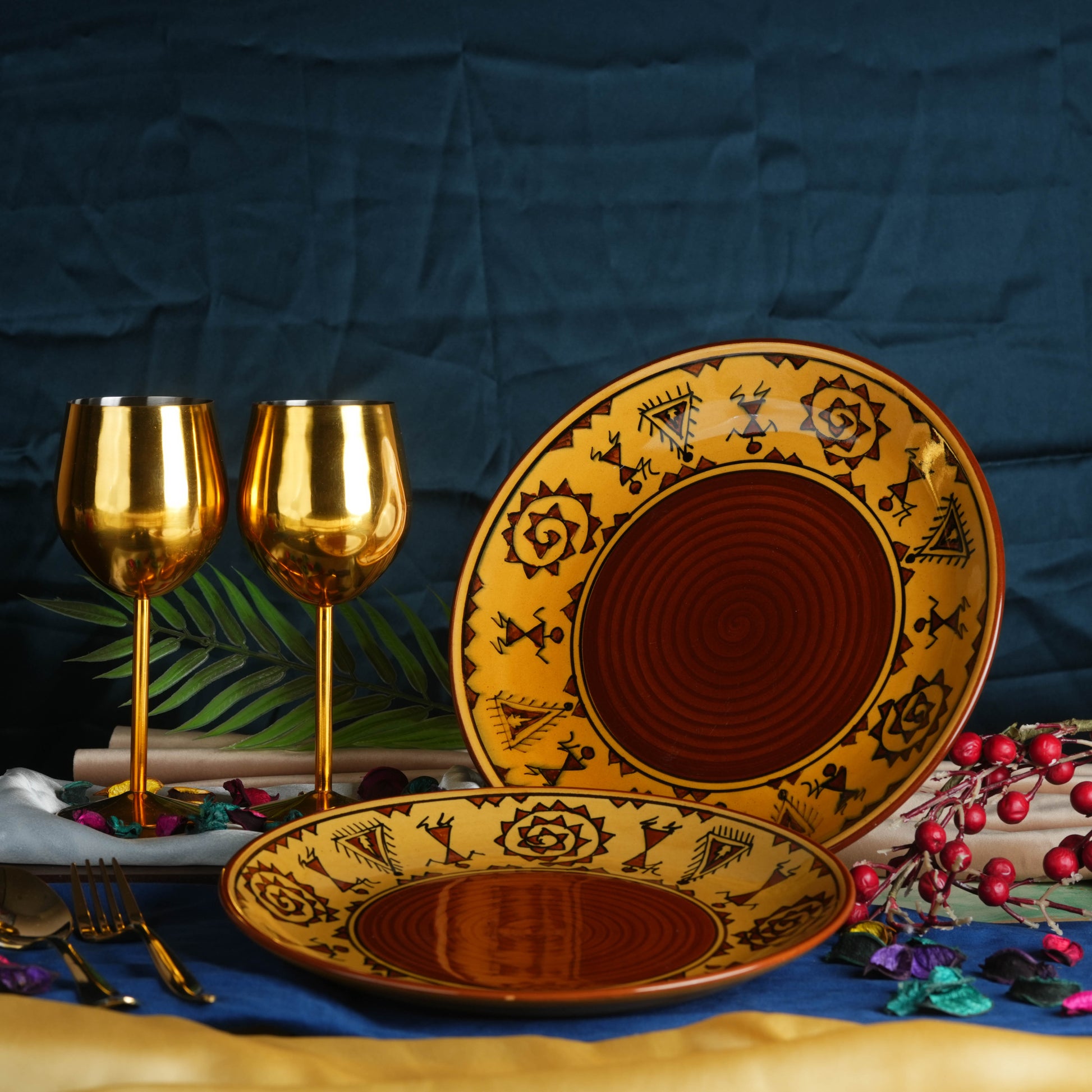 Caffeine Ceramic Handmade Stoneware Mustard Romani Dinner Plate set of 4 - Caffeine Premium Stoneware