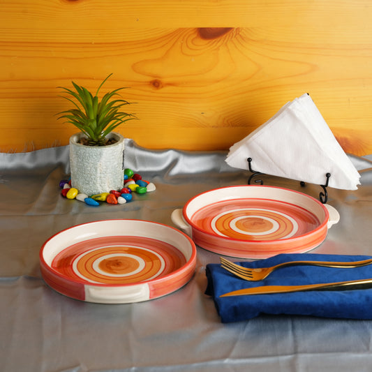 Caffeine Ceramic Stoneware Handmade Orange Illusion Sizzler Tray 8 Inch (Set of 2) - Caffeine Premium Stoneware
