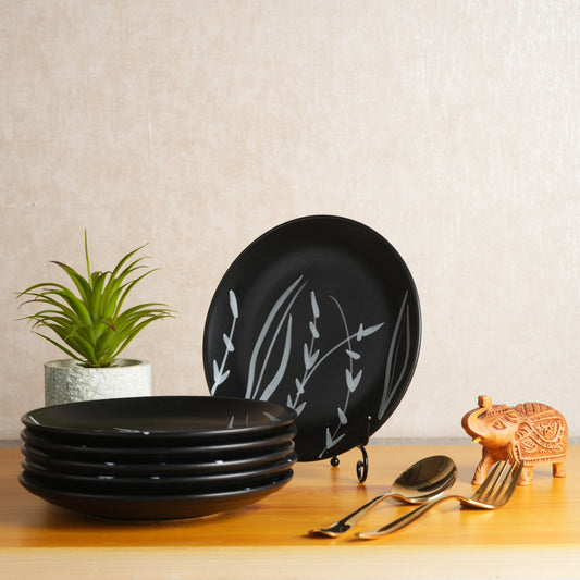 Caffeine Ceramic Handmade Black Bamboo Quarter Plate 7” (Set of 6) - Caffeine Premium Stoneware