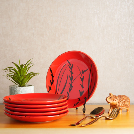 Caffeine Ceramic Handmade Red Bamboo Quarter Plate 7”(Set of 6) - Caffeine Premium Stoneware