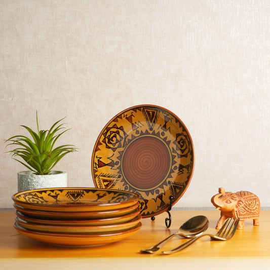 Caffeine Ceramic Handmade Stoneware Mustard Romani Quarter Plate 7”(Set of 6) - Caffeine Premium Stoneware